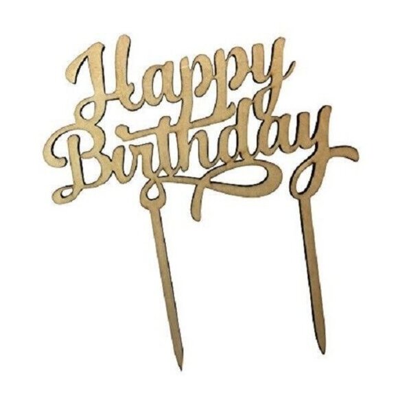 Happy Birthday Wooden Cake Topper - Celebration Cupcakes Decorating Pick New - Picture 3 of 5